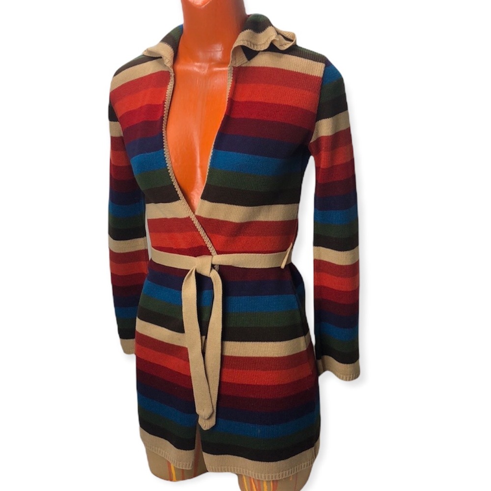 Vintage Tie Waist Hooded Cardigan